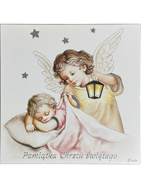 Pamiątka Chrztu Świętego Aniołek CU150/1R, 12x12