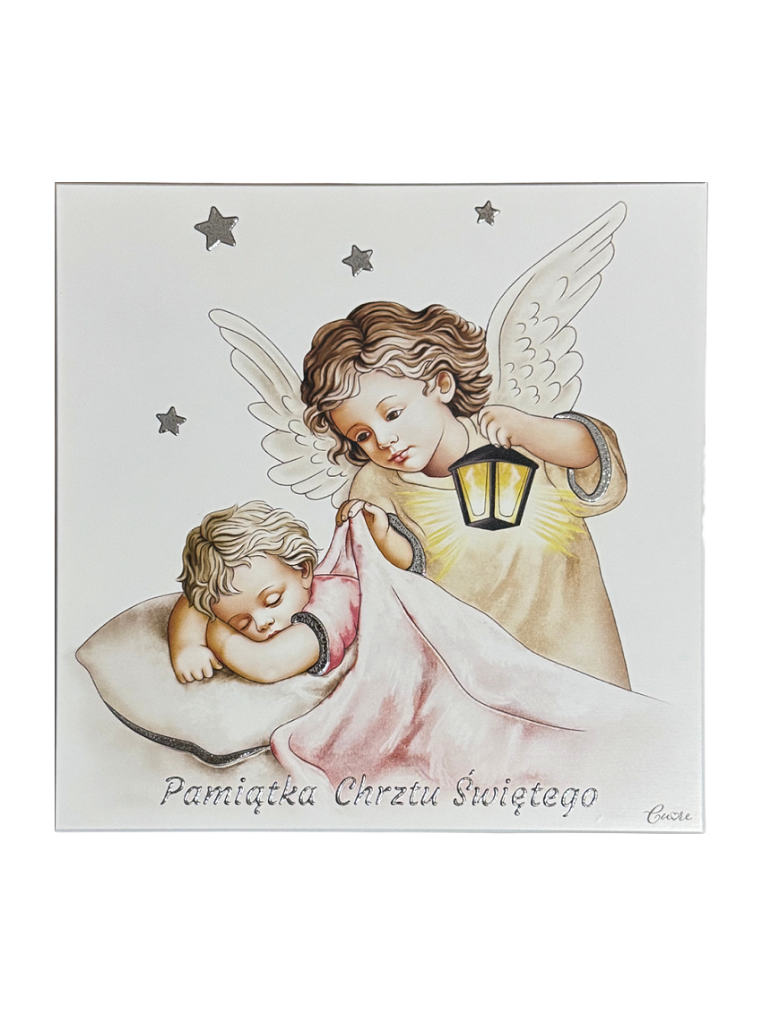 Pamiątka Chrztu Świętego Aniołek CU150/1R, 12x12